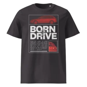 Antratsiithall T-särk Born To Drive disainiga, filtriga töödeldud Audi A4 Avant pildi ja suure slogani tekstiga.