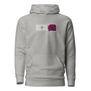 Hall Born To Drive kapuutsiga pusa esikülg, millel trükitähtedega BORN TO DRIVE ja selle kõrval Audi 200 pilt tagantvaates.