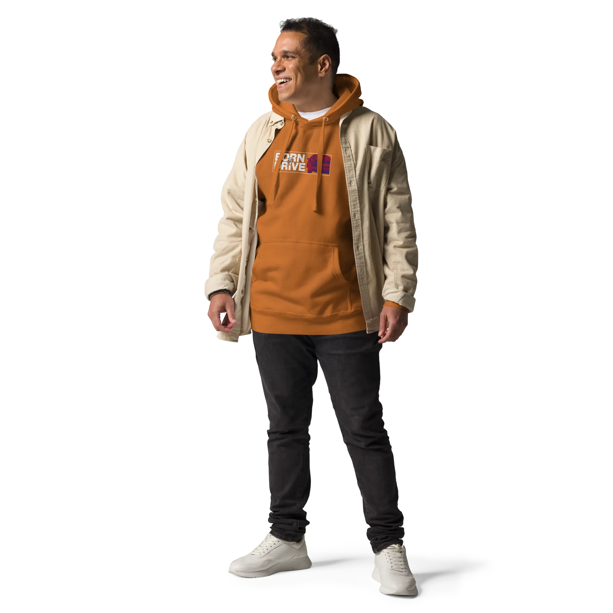 Cool dude in sandy colored Hobihoid Automotive apparel Hoodie.